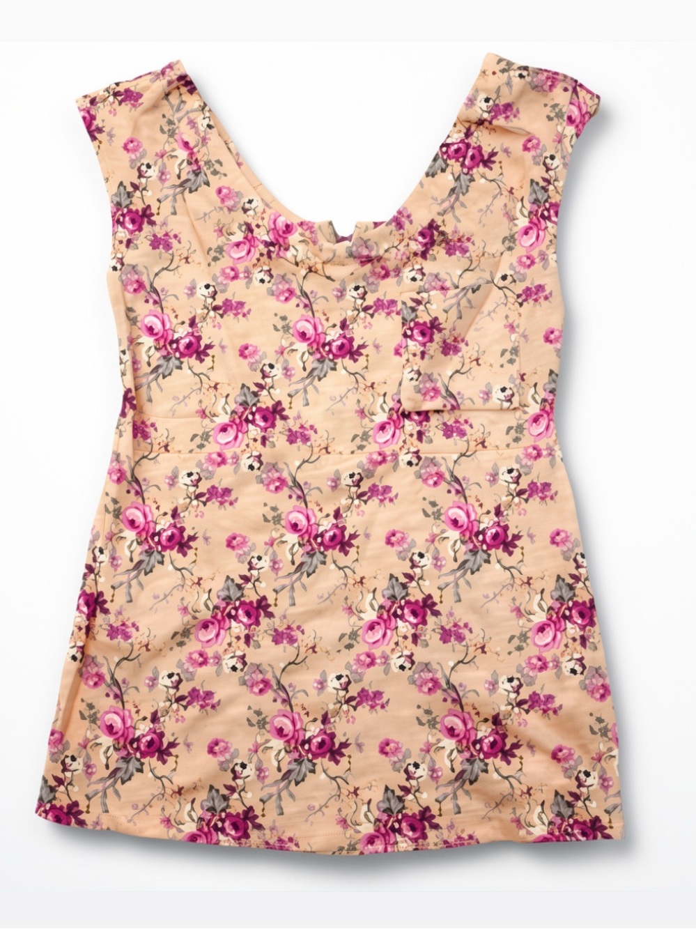 Beige and Purple Pastel Floral Shirt with Zippered Back and Front Pocket Size XS